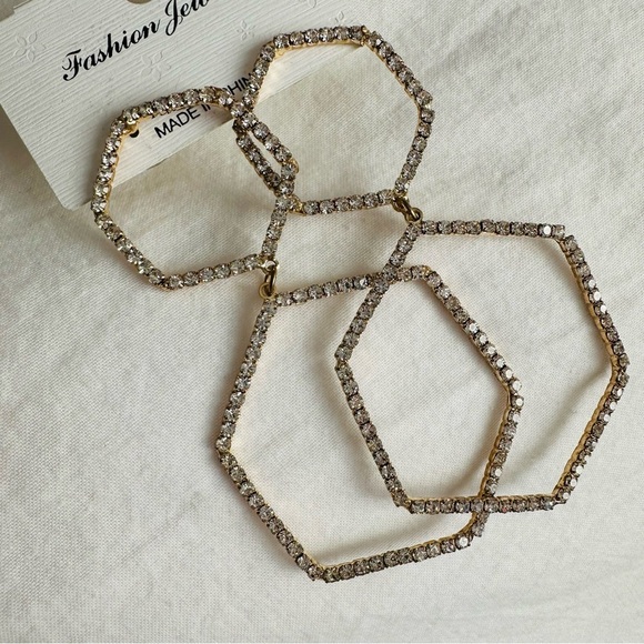 Pave Crystal Geometric Drop Earrings Gold Tone - Picture 13 of 13